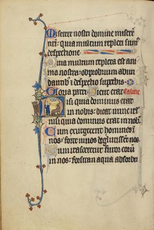 Initial N: A Man (Bileam?) and a Donkey; Ruskin Hours, about 1300. Creator: Unknown.