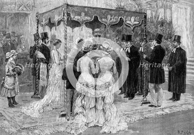 A Jewish Wedding: marriage of Mr. Leopold de Rothschild and Mdelle. Marie Perugia, 1881. Creator: W. I. Mosses.
