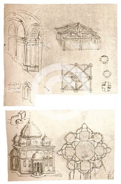 Two architectural drawings, c1472-c1519 (1883). Artist: Leonardo da Vinci.