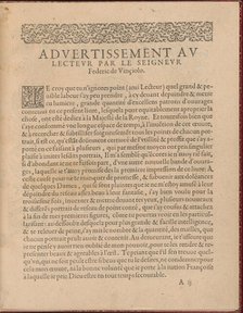 Les Singuliers et Nouveaux Portraicts... page 2 (recto), 1588. Creator: Federico de Vinciolo.