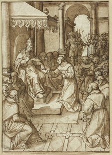 Approval of the Rules of the Franciscan Order by Pope Innocent III in 1209, n.d. Creator: Livio Agresti da Forlì.