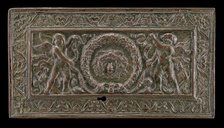 Cover of a writing casket: Geniuses with Wreath and Medusa Head, c. 1500. Creator: Unknown.