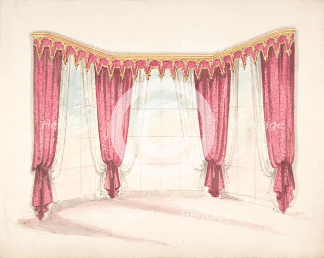 Design for Red Curtains with a Red and Gold Pelmet, early 19th century. Creator: Anon.