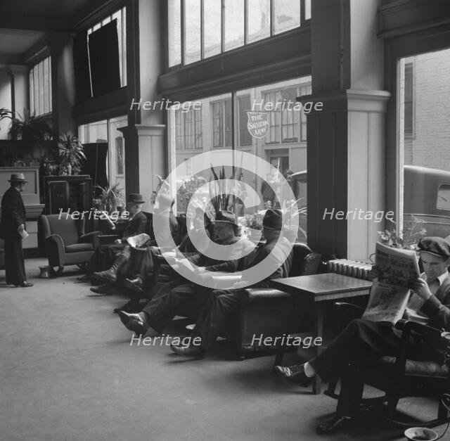 Return of the army seen through the lobby..., Salvation Army, San Francisco, California, 1939. Creator: Dorothea Lange.