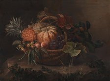 Basket of fruit on a tree stump, 1844. Creator: Johan Laurentz Jensen.