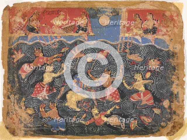 Krishna sporting with the gopis in the Jumna River, from a Bhagavata Purana, c. 1525-50. Creator: , probably by.