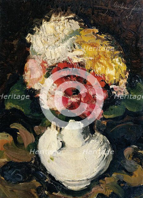 Flower bouquet in white vase, 1917. Creator: Anton Faistauer.