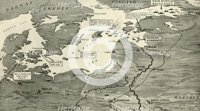 'Map indicating the Position of the Allied Naval Victory in the Baltic', 1916. Creator: Unknown.
