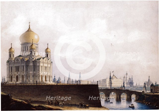 The Cathedral of Christ the Saviour with View of the Moscow Kremlin, 1836-1837. Artist: Thon, Alexander Andreyevich (1790-1858)