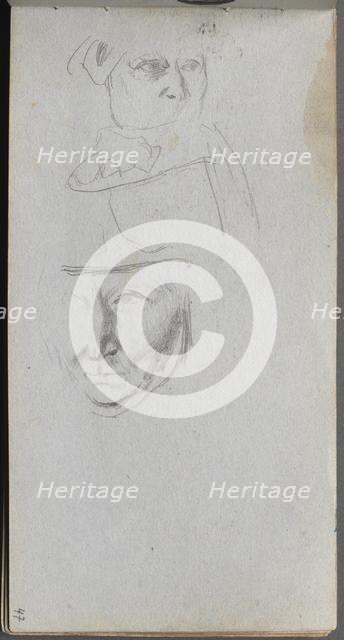 Sketchbook, page 47: Studies of Three Faces. Creator: Ernest Meissonier (French, 1815-1891).