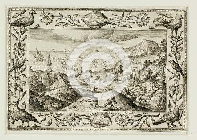 Rabbit Hunt, from Landscapes with Old and New Testament Scenes and Hunting Scenes, 1584. Creator: Adriaen Collaert.