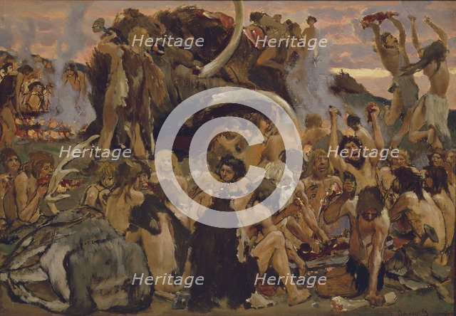 The Stone Age. A Feast, 1883. Artist: Vasnetsov, Viktor Mikhaylovich (1848-1926)