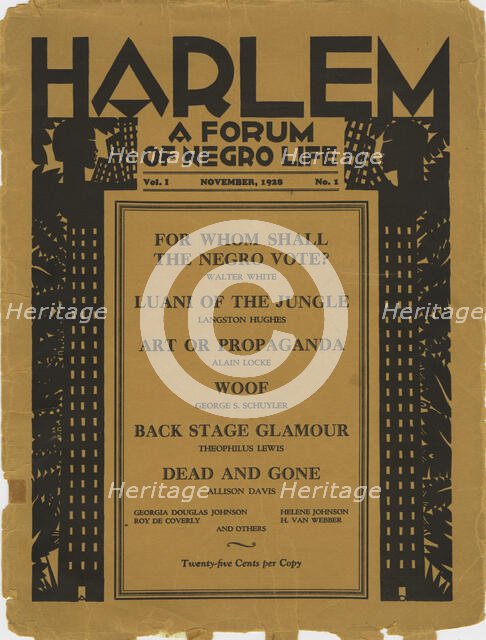 Harlem: a forum of Negro life, vol. 1, no. 1, cover, 1928-11. Creator: Aaron Douglas.