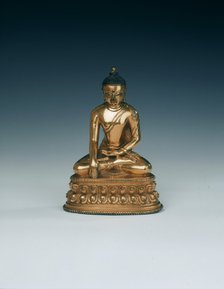 Gilt brass seated Sakyamuni Buddha, Tibet, 17th century. Artist: Unknown