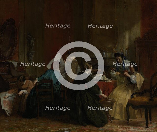 Group of Women Looking at Stereoscope Photographs, in or before 1868. Creator: Jacob Spoel.