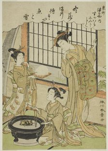 The Courtesan Sugawara of the Tsuruya House and Her Kamuro Namiji and Kashiko, Japan, 1771. Creator: Shunsho.