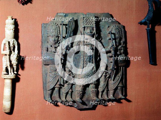 Bronze plaque of a warrior chief of the Bini tribe, Benin, Nigeria. Artist: Unknown