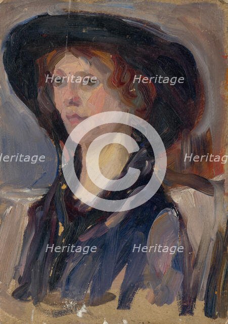 Head Study of a Girl in a Hat, early 20th century. Creator: Ludovit Pitthordt.