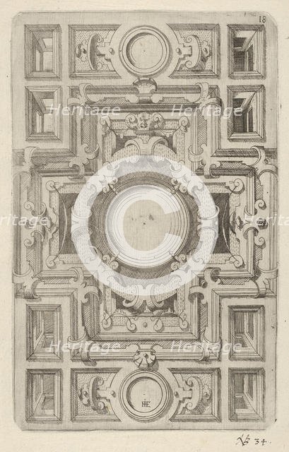 Design for a Ceiling with Strapwork and a Cross-shaped Center, 1609. Creator: Hans Jakbob Ebelmann.