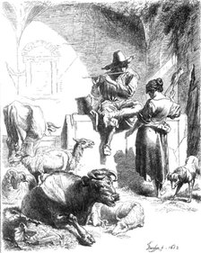 "Shepherd Seated at a Fountain," facsimile of an etching by Berghem, 1870. Creator: Unknown.