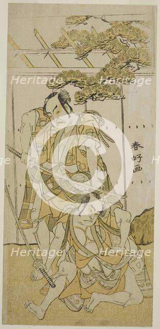 The Actors Otani Hiroji III as Onio Shinzaemon (right), and Nakamura Sukegoro II as..., c. 1775. Creator: Katsukawa Shunko.