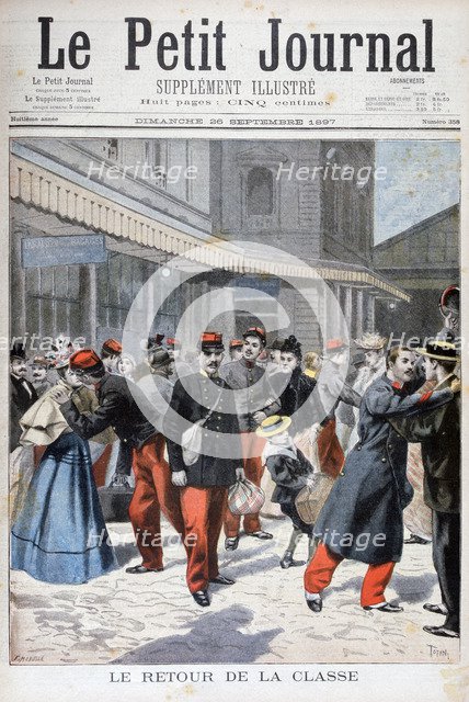 French soldiers returning home, France, 1897. Creator: Oswaldo Tofani.