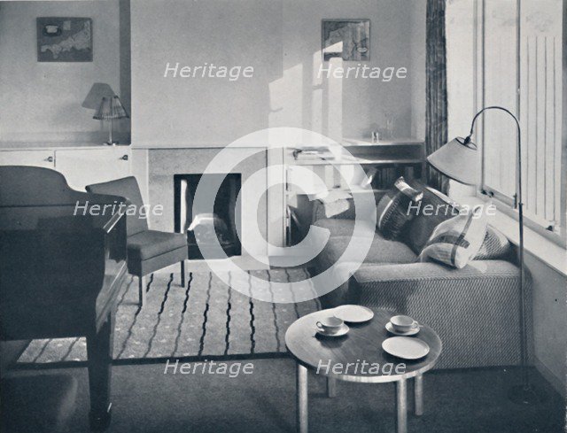 'Elsa Booth - Living room which was planned to accommodate a grand pianoforte', 1939. Artist: W. Dennis Moss.