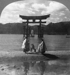 'The Far-famed Seagirt Torii of Miyajima. Quaint Gateway to the Famous Shinto Shrine, Japan', 1905. Creator: Keystone View Company.