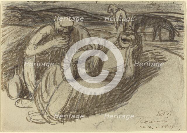 Italian Peasants with Wine Flasks, 1909. Creator: Ernst Barlach.