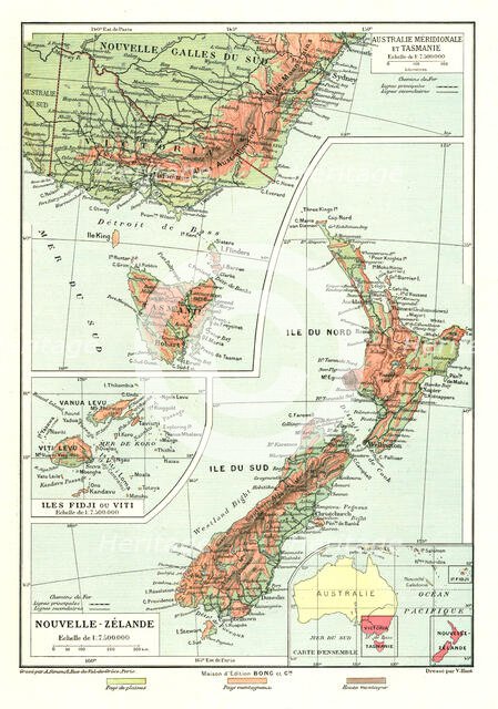 'Australie Meridionale et Tasmanie. Iles Fidji ou Viti. Nouvelle- Zelande; Les Terres Du..., 1914. Creator: Unknown.