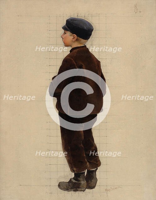 A boy in a brown suit, late 19th century. Creator: Hugo Salmson.
