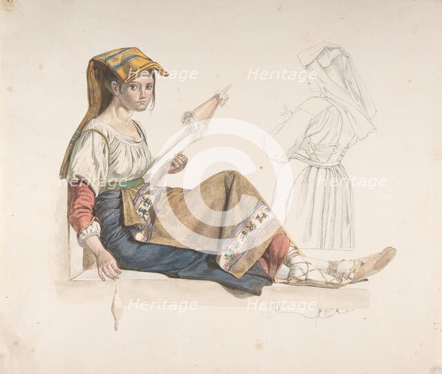 Neapolitan Woman (recto); Study for an Interior (verso), late 18th-19th century. Creator: Karl Wilhelm Freiherr von Heideck.