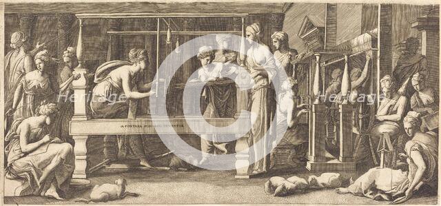 Penelope and Her Maids Weaving, c. 1545. Creator: Master FG.