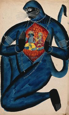 Hanuman revealing Rama and Sita in his heart. Creator: Unknown.