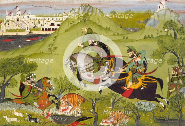Maharana Ari Singh of Udaipur (r. 1761-73) and His Entourage at the Hunt, c1770. Creator: Unknown.