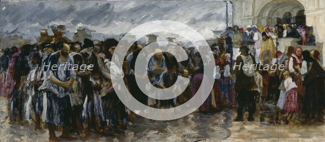 Beggars at the church, 1889. Artist: Tvorozhnikov, Ivan Ivanovich (1848-1919)