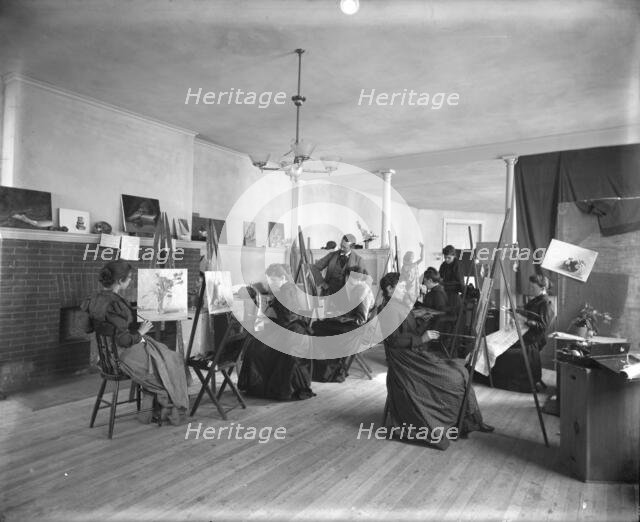 Women painting at easels in a class at the Art Students League, Washington, D.C., c1889. Creator: Frances Benjamin Johnston.