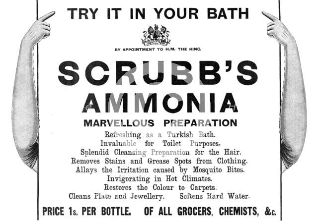 Try it in your bath: Scrubb's Ammonia - marvellous preparation, 1909. Creator: Unknown.
