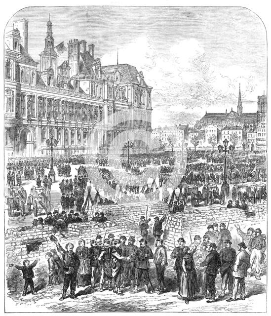 The Civil War in Paris: barricades in front of the Hotel de Ville, 1871. Creator: Unknown.
