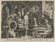 New Inventions of Modern Times [Nova Reperta], The Invention of Gunpowder, plate 3, ca..., ca. 1600. Creator: Jan Collaert I.
