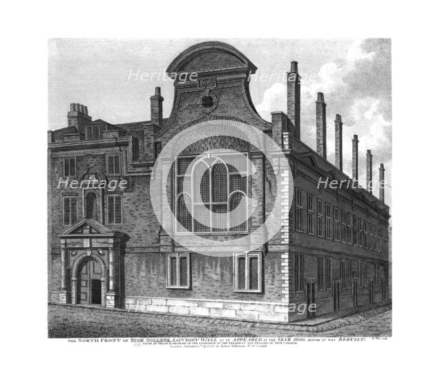 'The North Front of Sion College, London Wall, as it appeared in 1800', 1815. Artist: William Wise.