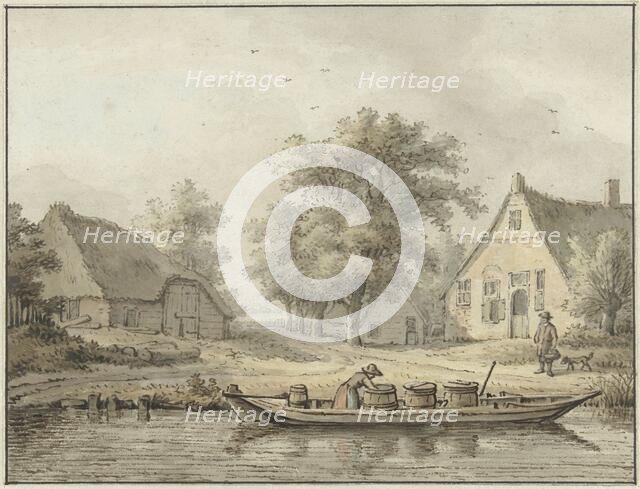 Landscape with a moored barge with barrels, 1756-1826. Creator: Cornelis Buys.