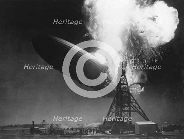 The 'Hindenburg', moments after catching fire, Lakehurst, New Jersey, 6 May 1937. Artist: Unknown
