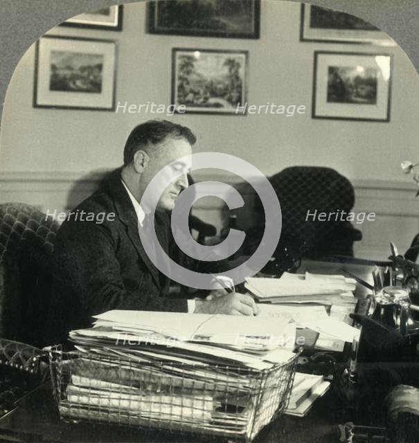 'Franklin Delano Roosevelt, President of the United States at His Desk in the Executive Offices, Was Creator: Unknown.