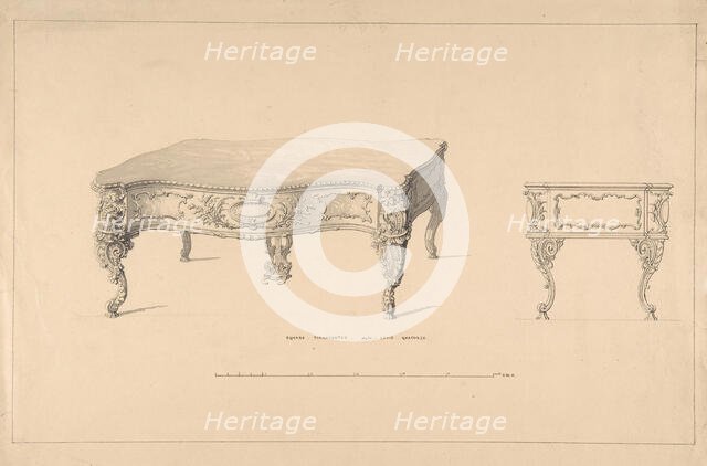 Design for Square Pianoforte, Louis Quatorze Style, 1835-1900. Creator: Robert William Hume.