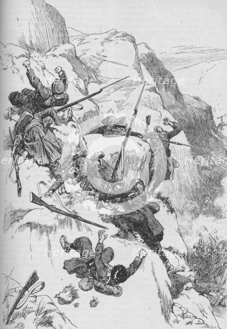 The Routed Spaniards Clambered Up The Rugged Sides 1902. Artist: GB.