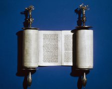 Torah: Scroll of the Law and silver scroll holder, 2008. Creator: Unknown.