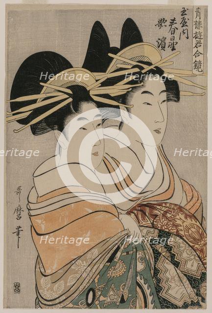 The Courtesans Kasugano and Utahama of Tamaya..., c. 1800. Creator: Kitagawa Utamaro (Japanese, 1753?-1806).