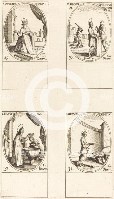 St. David, King and Prophet; Sts. Sabinus and Venustianus; St. Sylvester; St. Colomba. Creator: Jacques Callot.