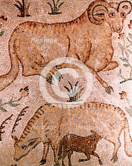 Roman mosaic of a ram, a cow and calf, 4th century AD. Artist: Unknown